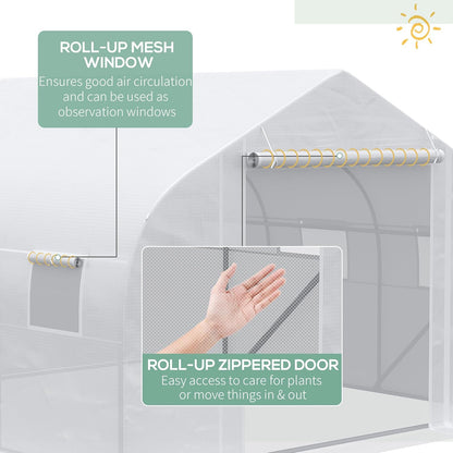 Outsunny 11.5' x 10' x 6.5' Walk-in Greenhouse, Tunnel Green House with Zippered Mesh Door and 6