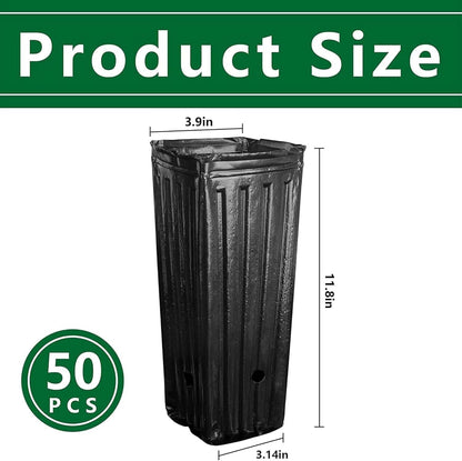 RunNico 50pcs Plastic Deep Plant Nursery Pots,11.8”Tall Tree Pots,Black Deep Seedling Container