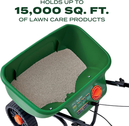 Scotts Turf Builder EdgeGuard DLX Broadcast Spreader for Seed, Fertilizer, Salt, Ice Melt, Holds up