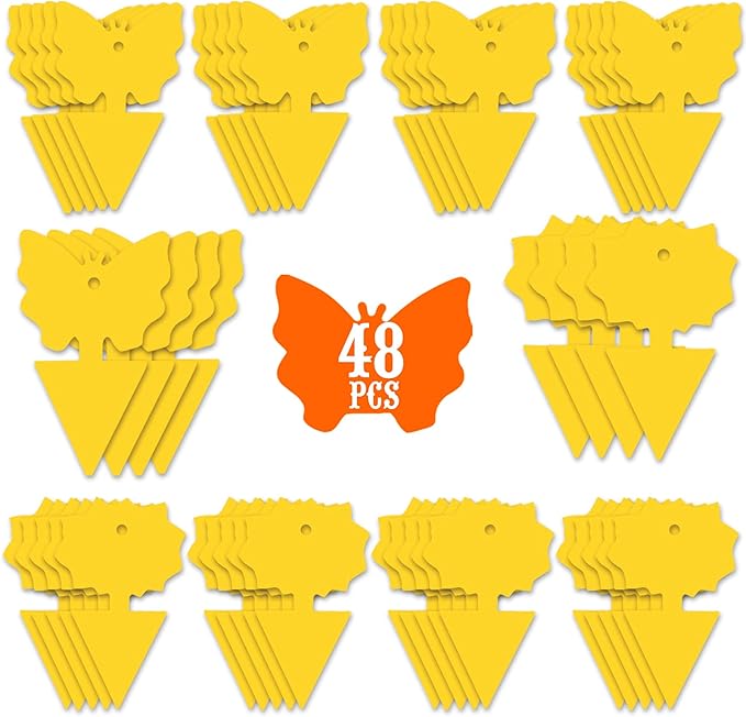 48PCS Fruit Fly Sticky Traps, Fungus Gnat Traps Insect Trap for Plants Kitchen Indoor and