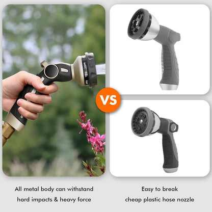 RESTMO Hose Nozzle Heavy Duty, Metal Water Hose Sprayer for Garden, 9 Spray Patterns | High