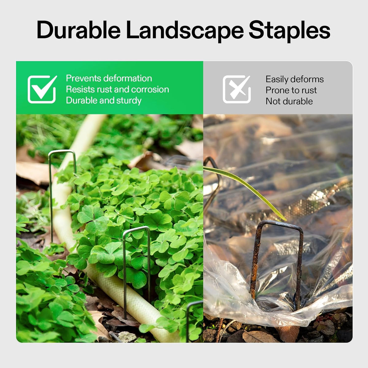 VIVOSUN 6-Inch 200-Pack Garden Stakes, 11-Gauge Galvanized Steel U-Shaped Staples for Landscape