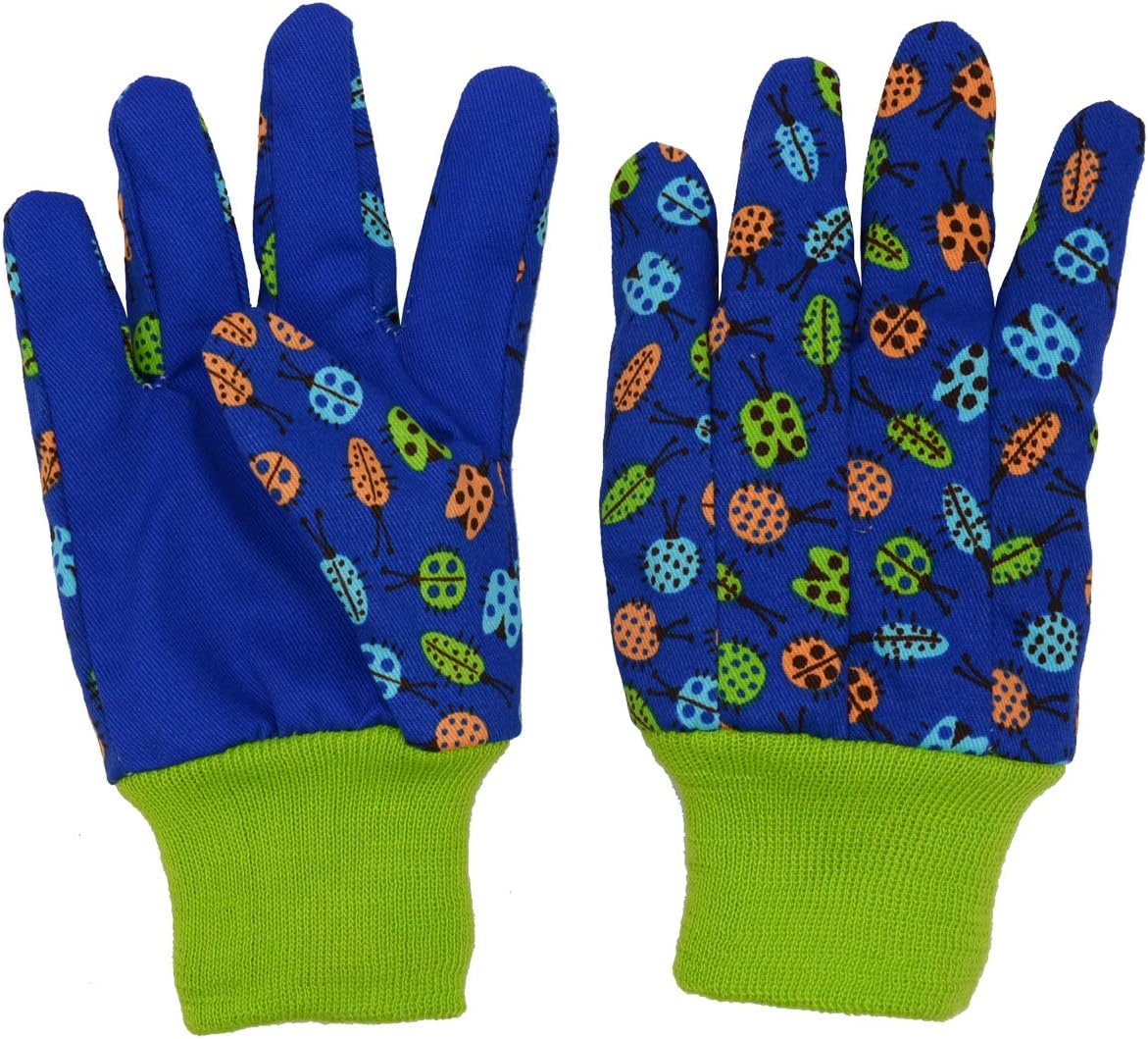 HANDLANDY 2 Pairs Kids Gardening Gloves, Girls Boys Children Garden Work Play Gloves (Green Ladybug