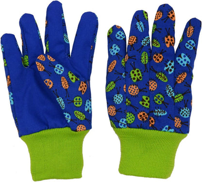HANDLANDY 2 Pairs Kids Gardening Gloves, Girls Boys Children Garden Work Play Gloves (Green Ladybug