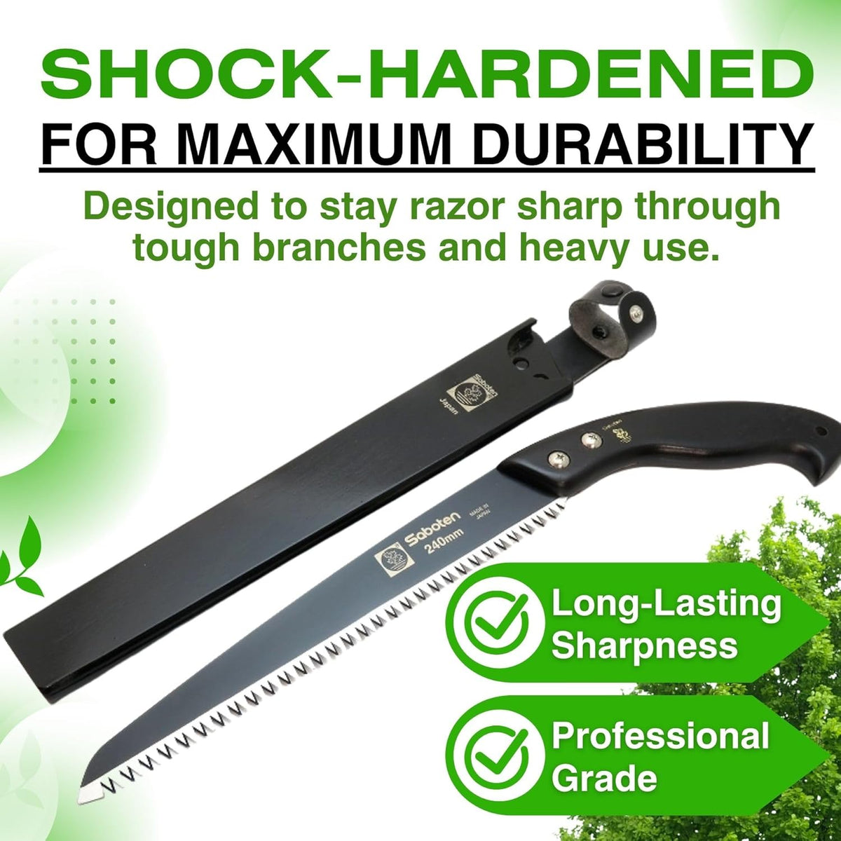 Saboten Japan 9.4" Japanese Pruning Saw – Fluorine-Coated High-Carbon Steel Blade, Traditional