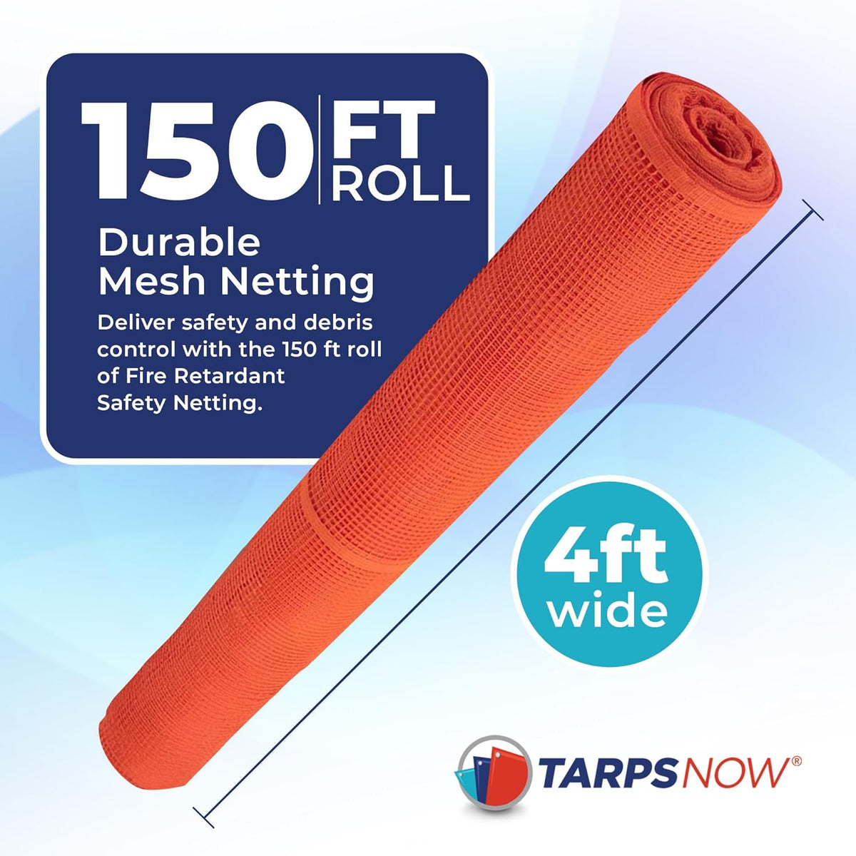 Tarps Now 4' x 150' Orange Safety Netting Roll - Heavy Duty Fire Retardant Safety Nets with 1/4"