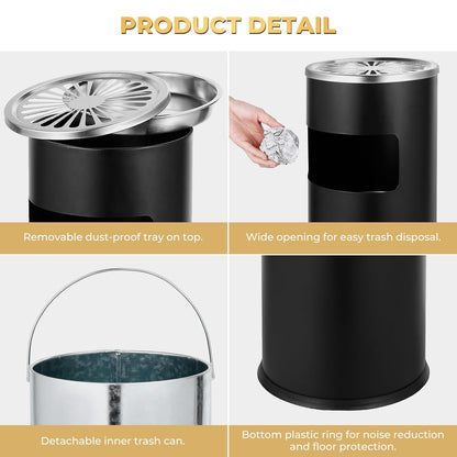 Trash Can Outdoor Waste Container Round Stainless Steel Trash Can with Removable Inner Bucket for