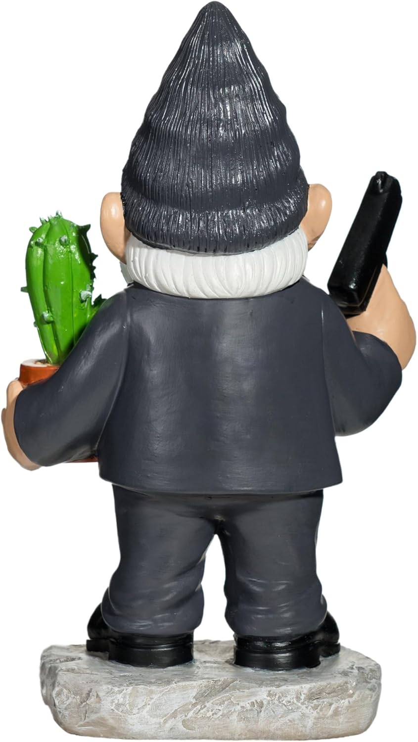 Gnome Decoration for Garden & Home - Professional Hitman Look Statue, Léon Inspired 8.7 Inch Resin