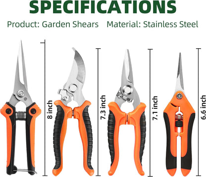 4 Pack Garden Pruning Shears, Stainless Steel Garden Shears, Gardening Shears, Garden Scissors