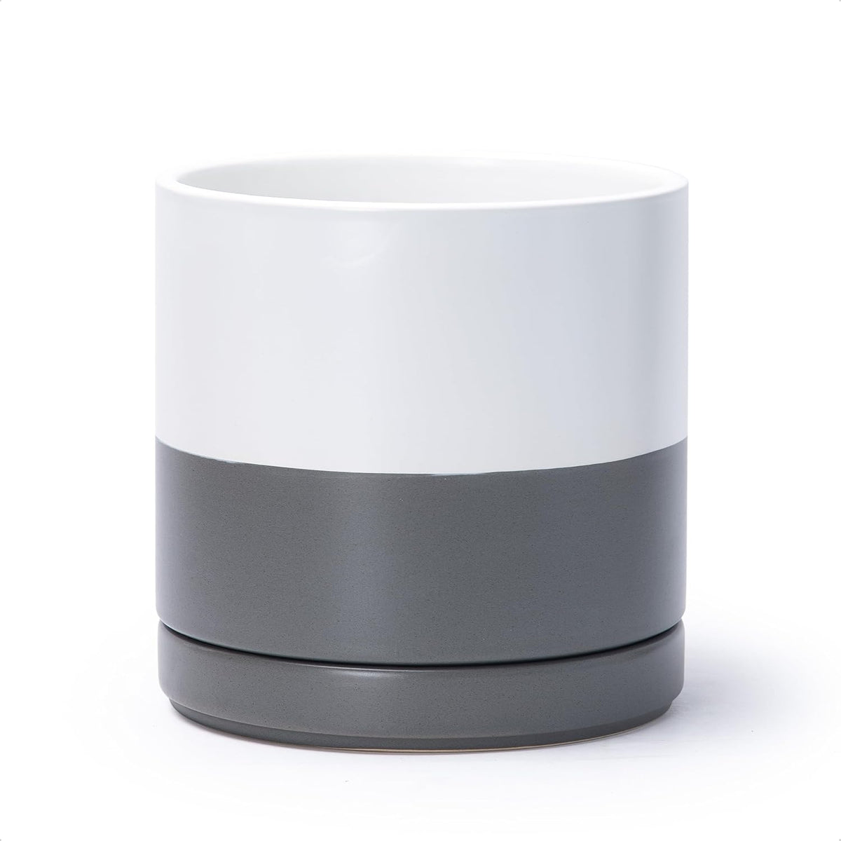 D'vine Dev 8.2 Inch Ceramic Planter Pot with Drainage Hole and Saucer, Indoor Cylinder Round