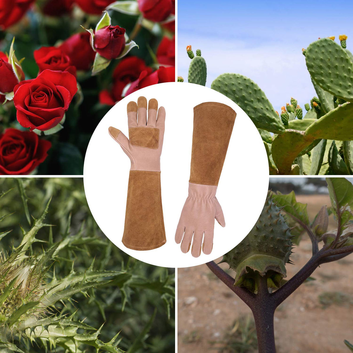 HLDD HANDLANDY Long Gardening Gloves, Pigskin Leather Thorn Proof Rose Pruning Glove for Men &