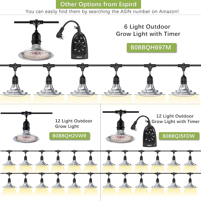 Espird Outdoor Grow Light, Greenhouse String Grow Light, Waterproof Plant Growing Lamps, UL