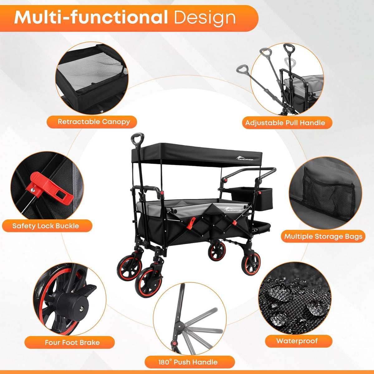 Collapsible Canopy Wagon,Large Capacity Trolley, Foldable Portable cart with Canopy, Adjustable