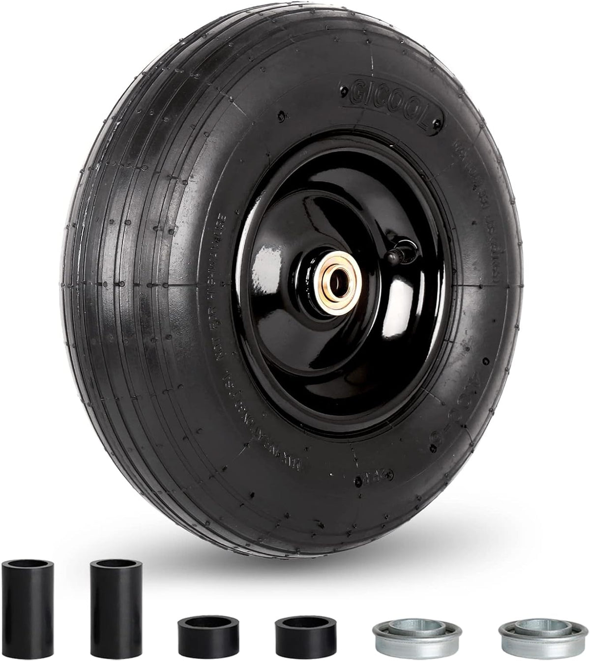 4.00-6 Tire and Wheel, 13" Wheelbarrow Pneumatic Tire, 5/8" & 3/4" Bearings, 1.75-6" Centered