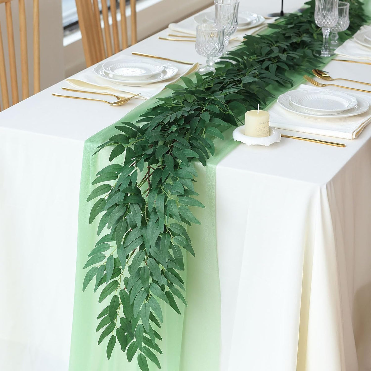 mizii 5 Packs 390" Artificial Vines Willows Garland Fake Vine Italian Ruscus Silk Green Leaves Faux