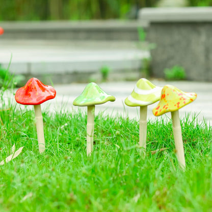 Ceramic Mushroom Garden Decor - 4pcs Ceramic Mushrooms for Garden, Mushroom Statue Decor, Fairy