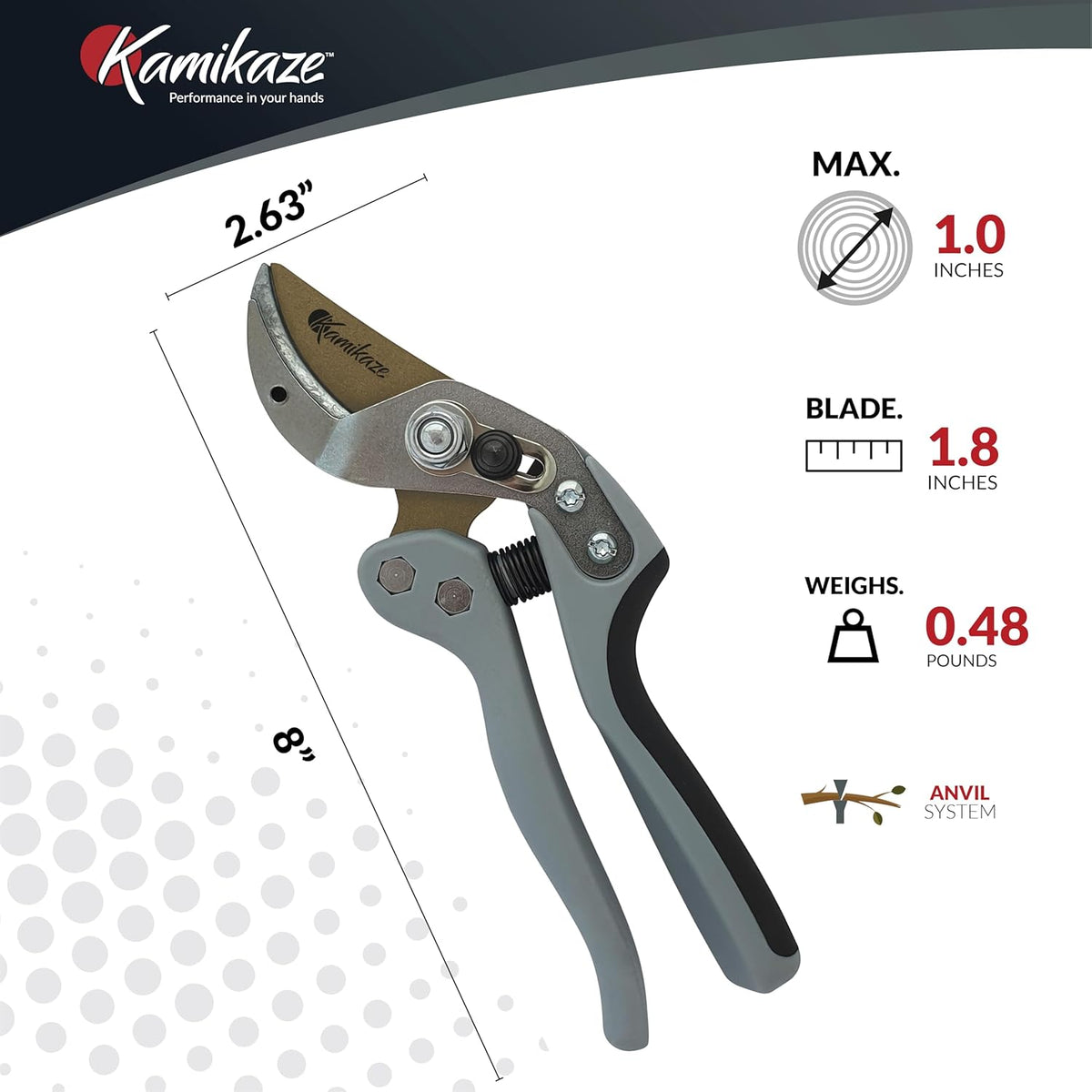 KM1-M FORCE ANVIL SHEAR- ANVIL PRUNER, Pruning Shears. Garden Pruners, Plant Pruners, Pruning