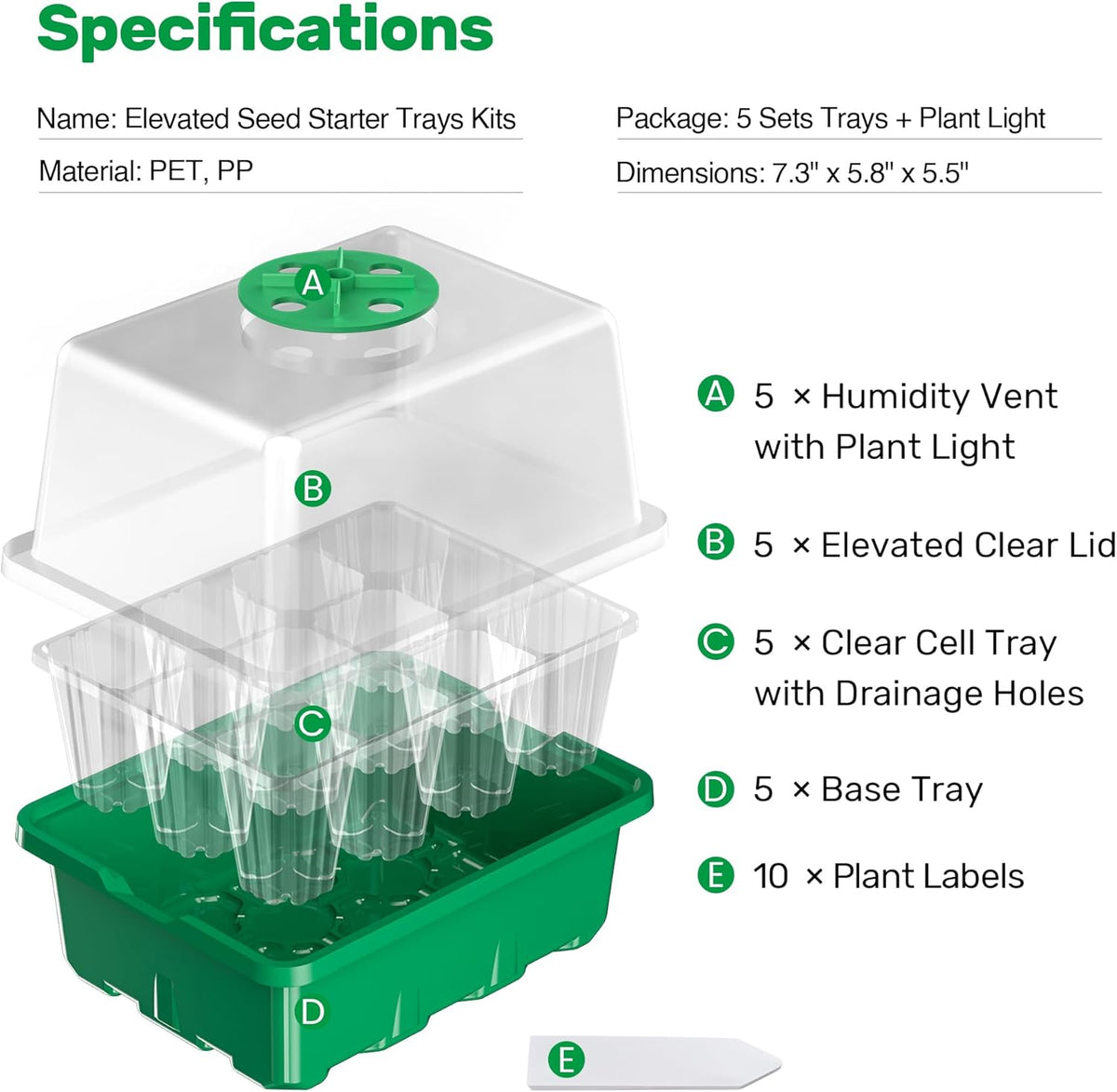 Bonviee 10 Packs Seed Starter Tray with Elevated Lid, 120 Cells Thicken Seed Starting Trays Kit