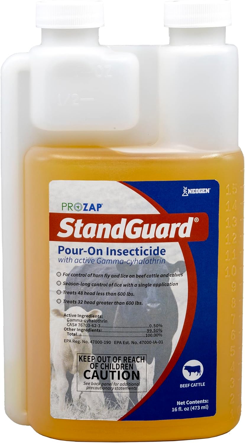 Neogen 1907850 Prozap StandGuard Pour-On 473 mL Insecticide, Yellowish. Brown