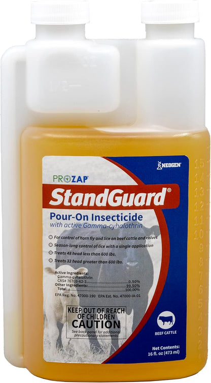 Neogen 1907850 Prozap StandGuard Pour-On 473 mL Insecticide, Yellowish. Brown