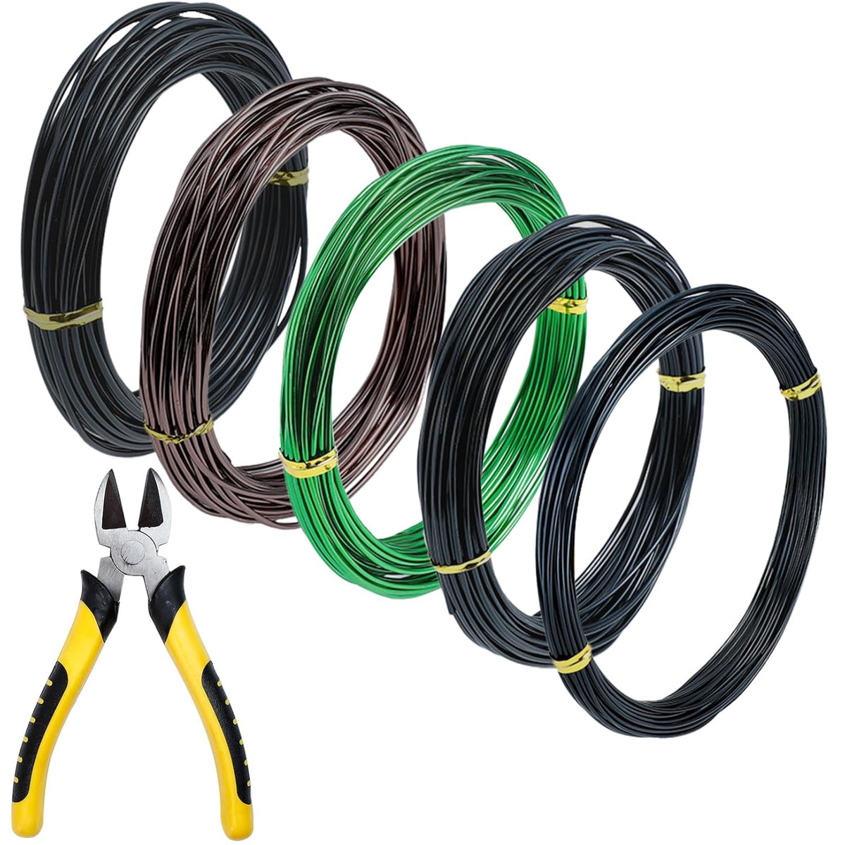 5 Roll Bonsai Wires, Anodized Aluminum Bonsai Training Wire with Wire Cutter, 3 Colors and 3 Sizes
