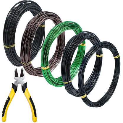 5 Roll Bonsai Wires, Anodized Aluminum Bonsai Training Wire with Wire Cutter, 3 Colors and 3 Sizes