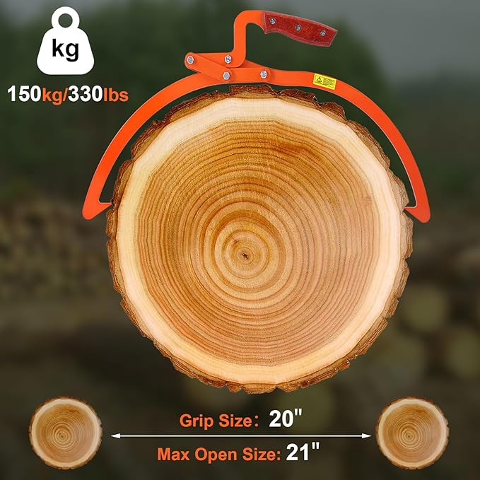 20 Inch Orange Log Tongs, 2 Claw Skidding Tongs Non-Slip Grip, Log Lifting Tongs for Handling