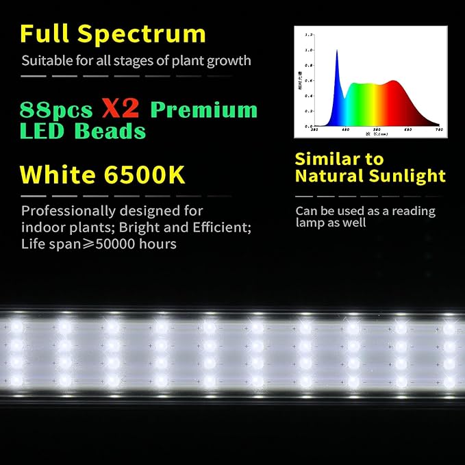 JCBritw Standing LED Grow Light，Adjustable Dual Head T12 Bar Plant Light, White 6500K Full Spectrum