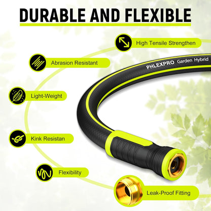 Garden Hose 3FT - PHLEX PRO Water Hose Heavy Duty Premium 5/8'' Rubber 3-Layer, Innovation Flexible