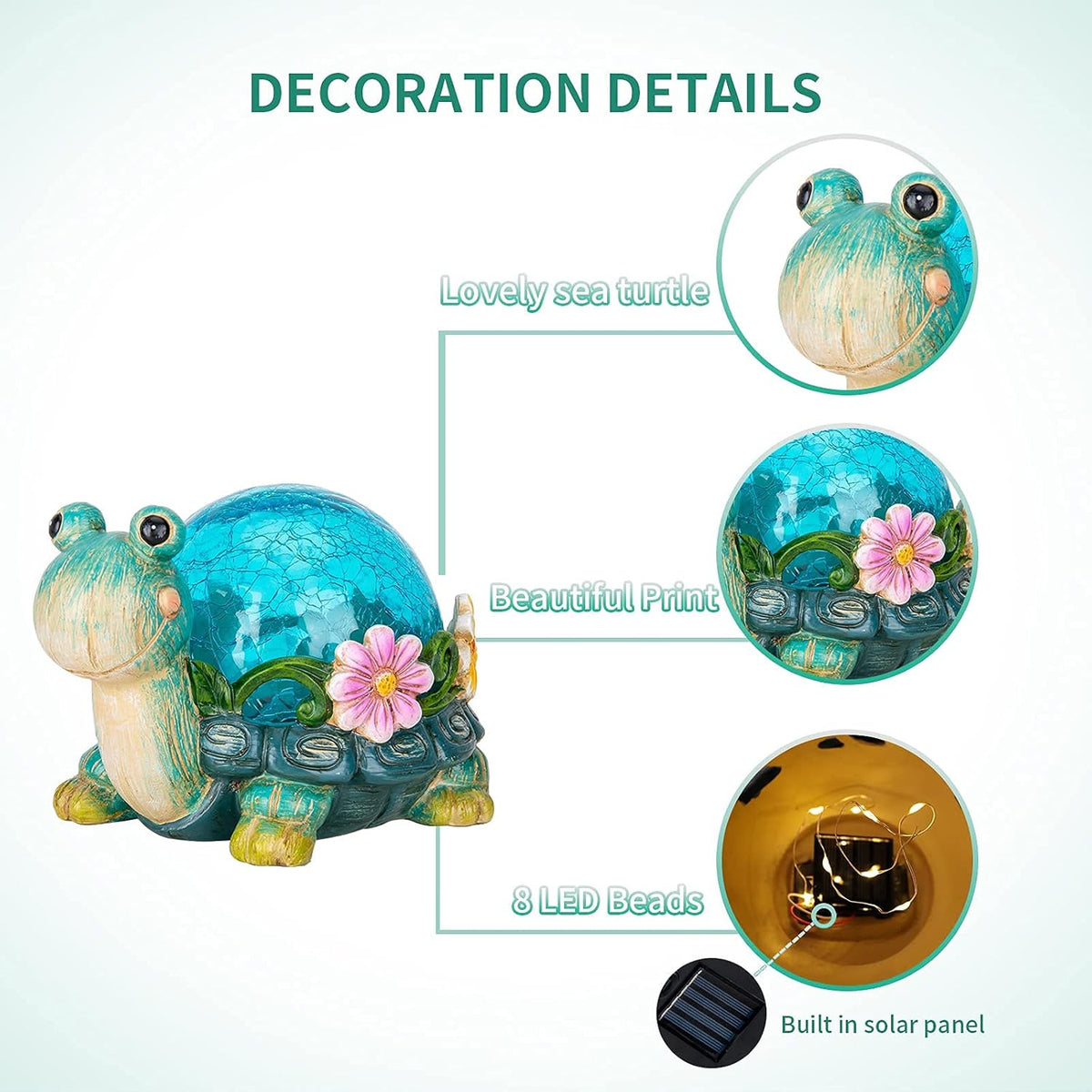 Afirst Garden Turtle Statue Outdoor Decor - Resin Outdoor Figurine Glass Solar Lights Indoor