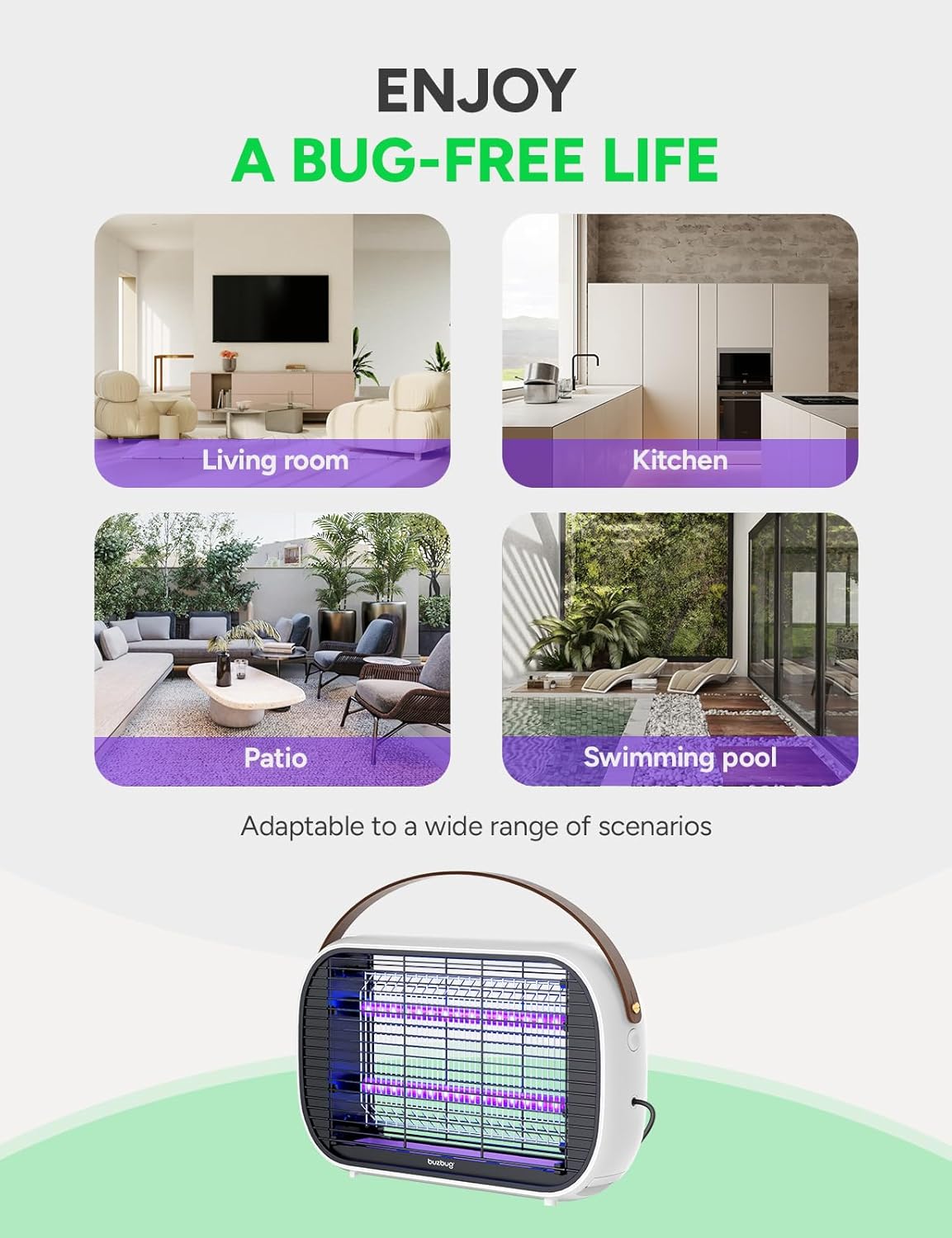 Buzbug LED Bug Zapper Indoor, 10 Years Lifespan Lamp Sustainable Less Power, Durable High-Voltage
