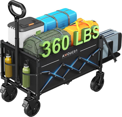 AMADA HOMEFURNISHING Wagon Cart Foldable, Collapsible Wagon Cart with 360 LBS Max Load & Expandable
