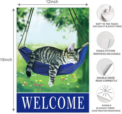 Welcome fall cat garden flag for outside 12x18, seasonal flags with cats double sided house flags