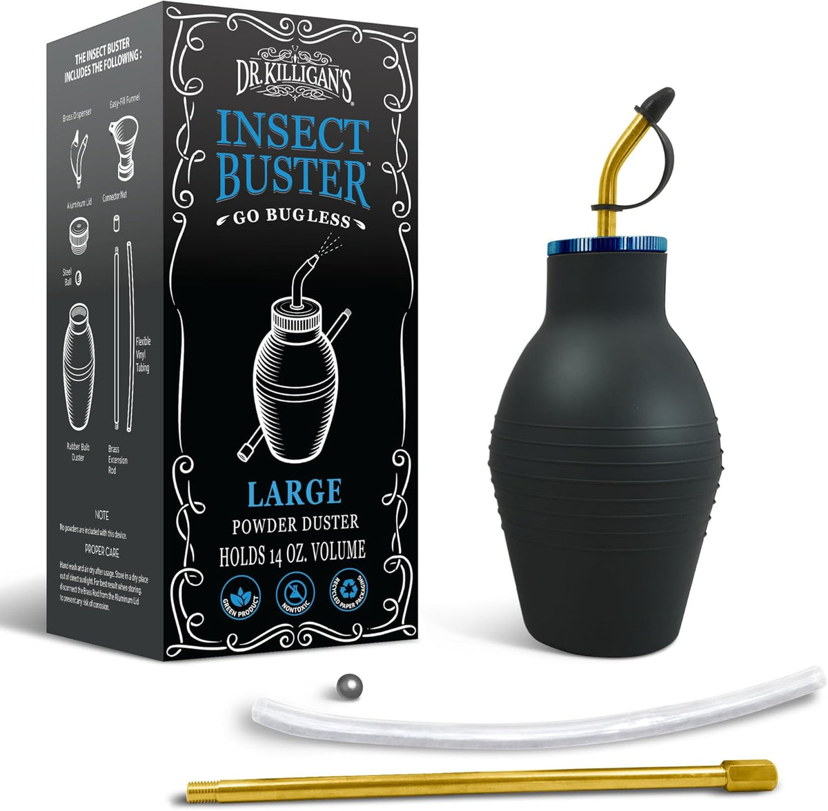 Dr. Killigan's The Insect Buster - Bulb Duster, Sprayer, Applicator, Dispenser for Diatomaceous