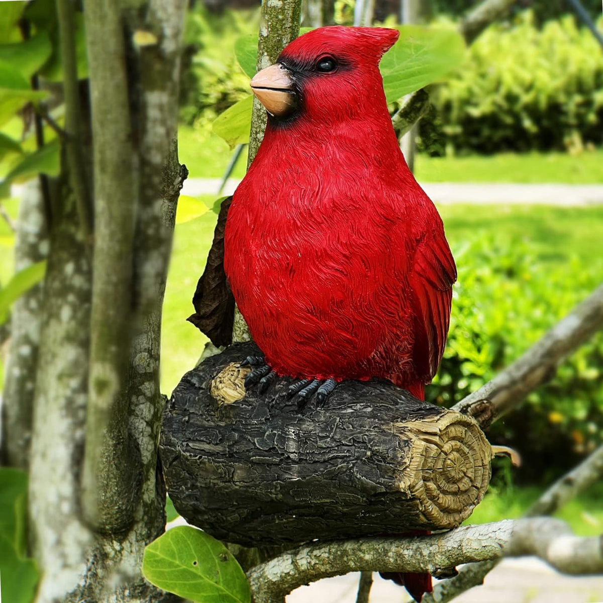 Tree Hugger Cardinal, Large Red Bird Garden Statue, Resin Figurine Hanging Tree Face Sculpture Yard
