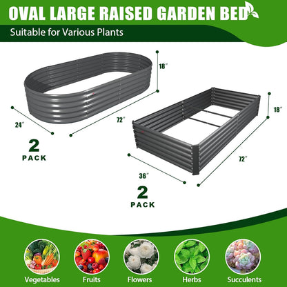 A ANLEOLIFE 4-Pack 6X3X1.5ft & 6X2X1.5ft Deep Root Galvanized Raised Garden Beds Outdoor for
