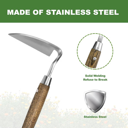 Haliaeetus Gardening Sickle Hoe, Japanese Bent Angle Weeding Sickle, Stainless Steel Weed Hoe