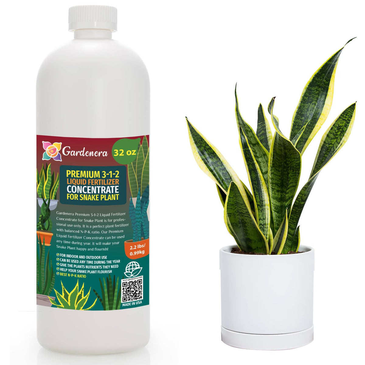 Premium Liquid Snake Fertilizer - 3-1-2 Concentrate for Indoor Plants and Flowers by Gardenera