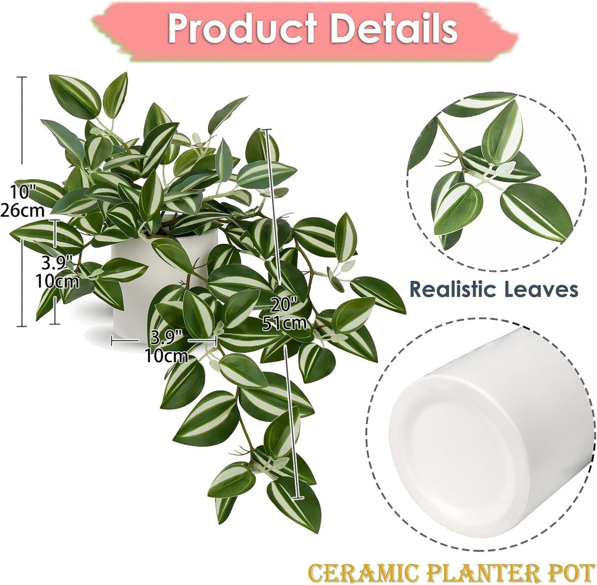 Fake Hanging Plants, 20 Inch Artificial Ivy Plant in Ceramic Pot Faux Vine Potted for Home Bedroom