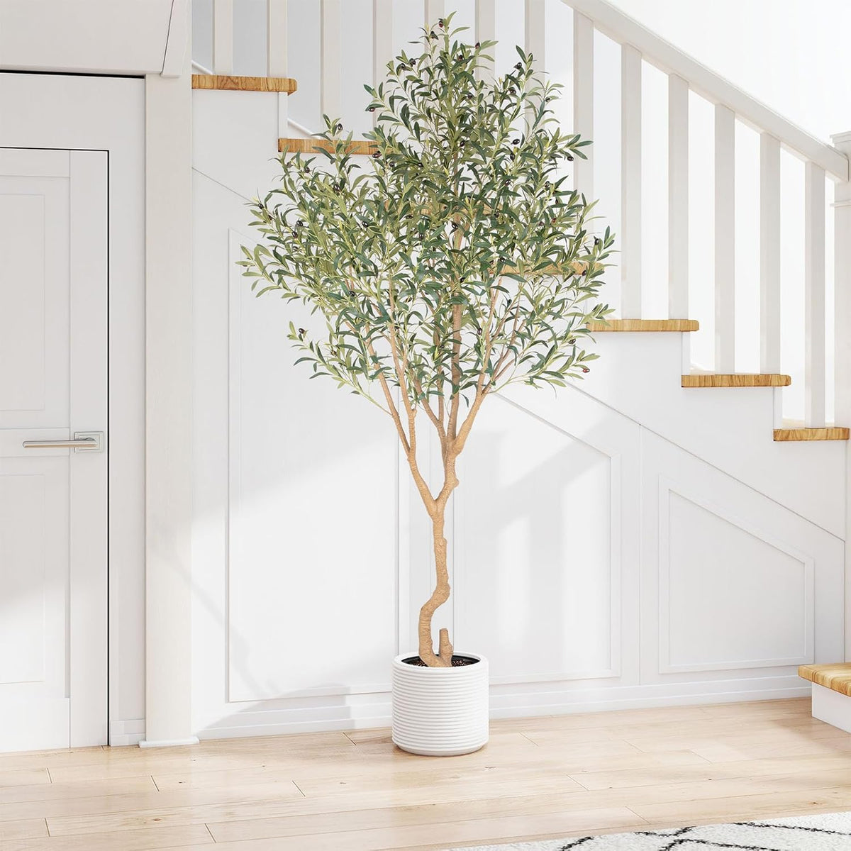 Tall Faux Olive Tree，8ft（96in） Realistic Potted Silk Artificial Olive Tree， Fake Olive Trees Indoor