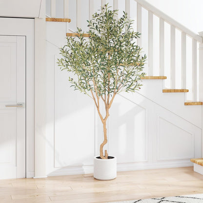 Tall Faux Olive Tree，8ft（96in） Realistic Potted Silk Artificial Olive Tree， Fake Olive Trees Indoor