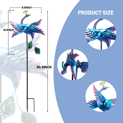 WONDER GARDEN Wind Spinners Outdoor - 2 Pack Small Metal Blue Peacock Wind Spinner Windmill, Wind
