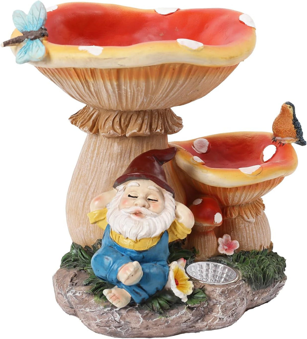Garden Gnome Statue, Solar Powered Gnome Figurine with Mushroom Decor, Waterproof Resin Lawn