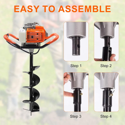 72CC Newly Upgraded Post Hole Digger Gas Powered, 2 Stroke Auger Post Hole Digger with 3 Drill Bits