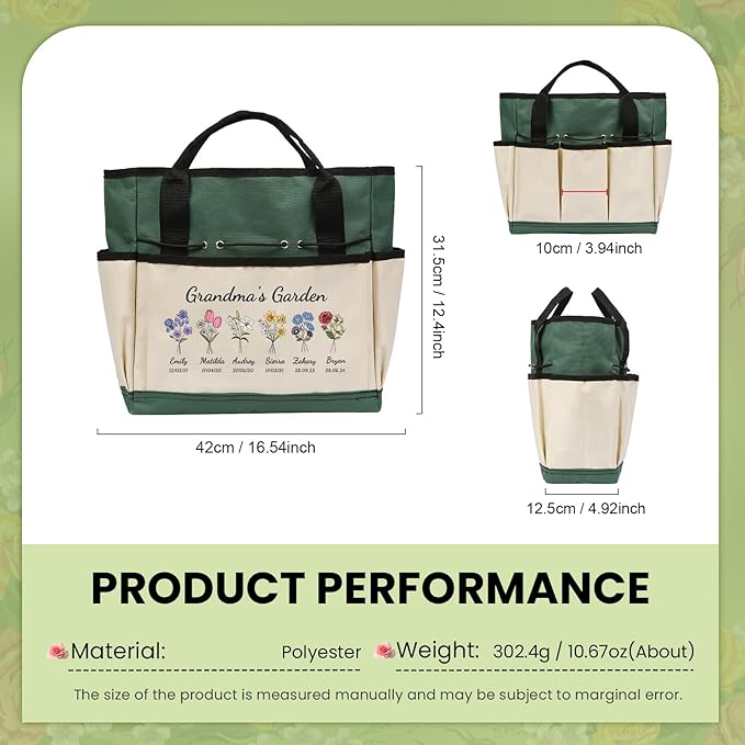Personalized Garden Tools Set for Women: Custom Text Garden Tool Bag and Garden Shovel & Transplant