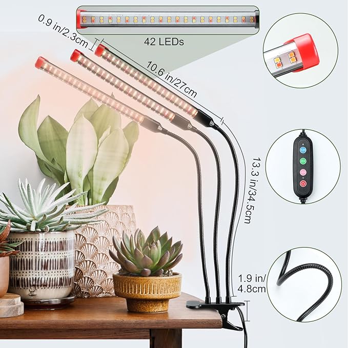 Gamechanger! 27W Power Home Plug, NOT 10W Adapter, FECiDA 3Head Clip Grow Lights for Seed Starting