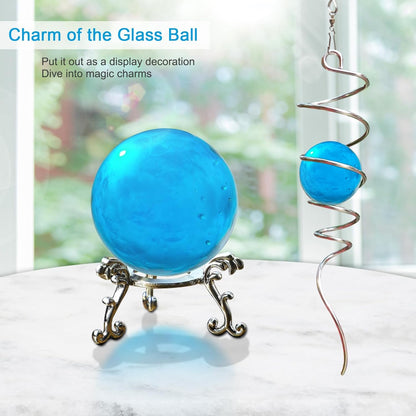 Gazing Ball Spiral Tail with 11inch Tail and 2inch Blue Glass Orb, Wind Spinner Stabilizer with