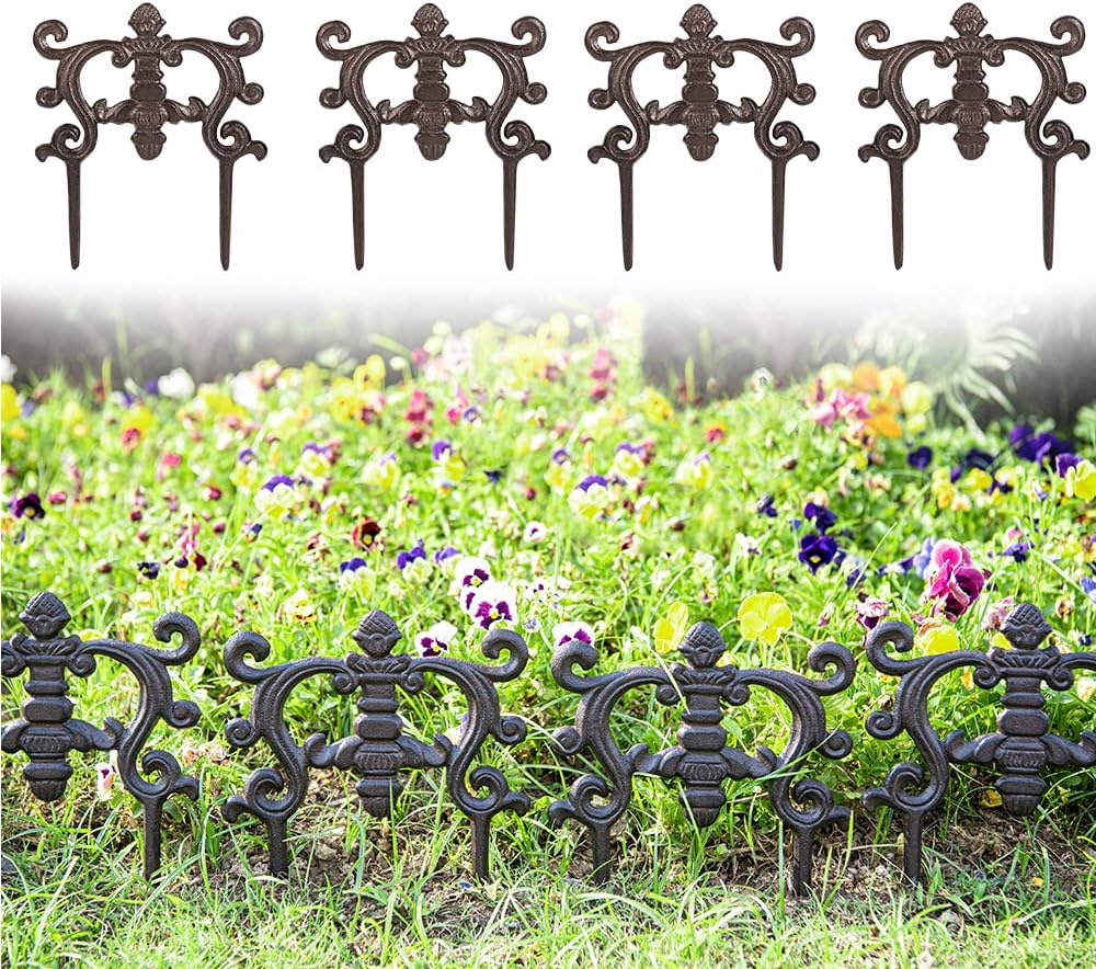 Sungmor Decorative Cast Iron Flower Bed Edging for Landscaping, 4PC Heavy Duty & Sturdy Low Garden