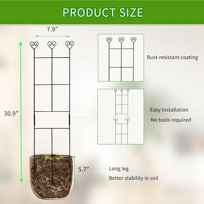 2 Pack 30'' Plant Trellis for Climbing Plants Indoors, Metal Garden Trellis for Potted Houseplant