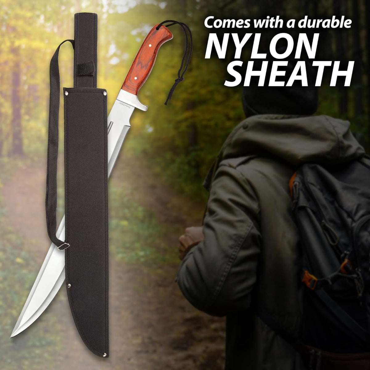 Timber Rattler Jungle Beast Machete | 18 3/4" Stainless Steel Blade | Secure Wooden Handle |